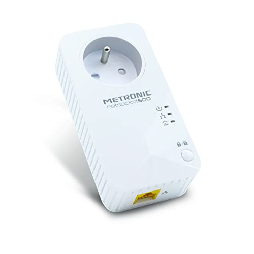 Metronic 495466 Prise CPL netsocket 600 MB s avec 1 Port Fast Ethernet 100 MB s et Prise gigogne