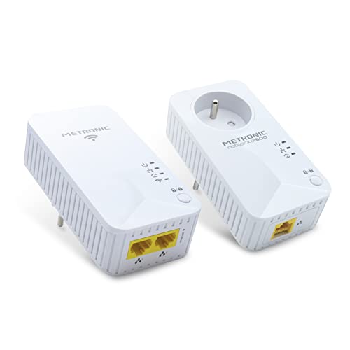 Metronic 495469 Prise CPL Duo Wi-FI 600 MB s avec 2 Ports Fast Ethernet 100 MB s (CPL Wi-FI) et 1 Port Fast Ethernet 100 MB s (CPL) et Prise gigogne