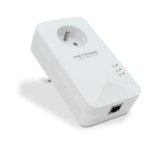 METRONIC 495486 CPL WiFi 1200 Mbps avec Prise Filtré gigogne- Compatible Toutes Box Internet (Fibre, ADSL) - Port Ethernet - Idéal TV, Streaming, Jeux, Télétravail - Blanc