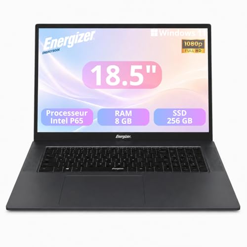 Energizer EnergyBook 18.5 Pouces FHD PC Portable (Intel P6500Y, RAM 8Go DDR3, SSD 256Go, Intel UHD Graphics 615, Windows 11 Home) - Clavier QWERTY, Gris