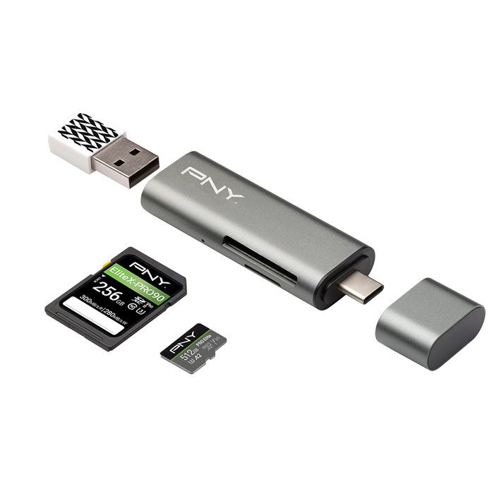 Lecteur de carte flash - PNY - R-TC-UA-3N1E01-RB - USB 3.1 et USB-C - Design compact - Connexion rapide