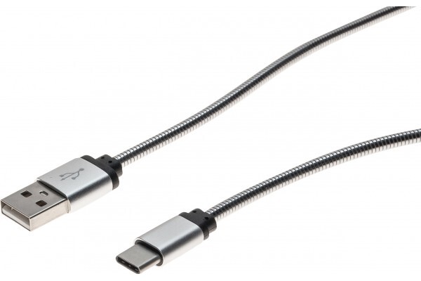 MCAD CORDON USB 2.0 C Type- A SILVER tresse acier 1,0 M
