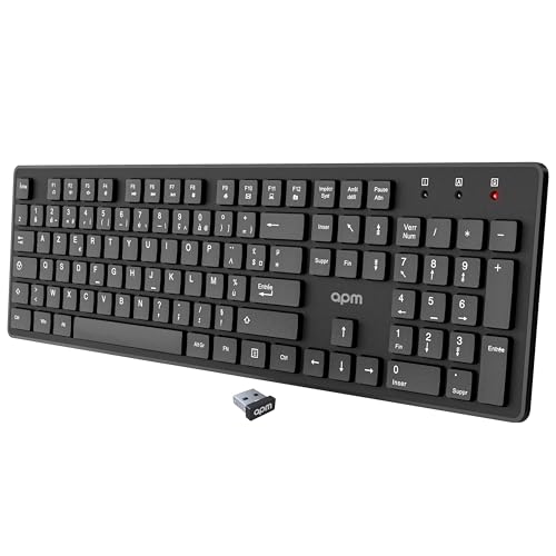 APM Clavier Sans-Fil, 2.4GHz, AZERTY, 105 Touches Ergonomiques, Raccourcis Multimédias, Compatible avec Ordinateur PC Portable MacOS Windows Linux, 100041