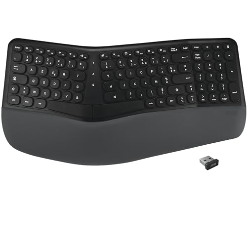 APM Clavier Ergonomique sans-Fil, Récepteur 2.4 GHz, Repose Poignet intégré, Clavier Français AZERTY, Conception en Deux Parties, Compatible avec PC Mac Ordinateur Portable, 100043
