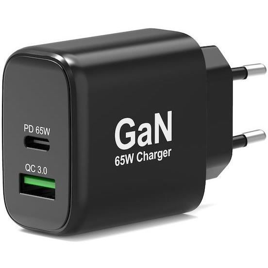 Port Chargeur mural 65W - USB-C USB-A - Noir