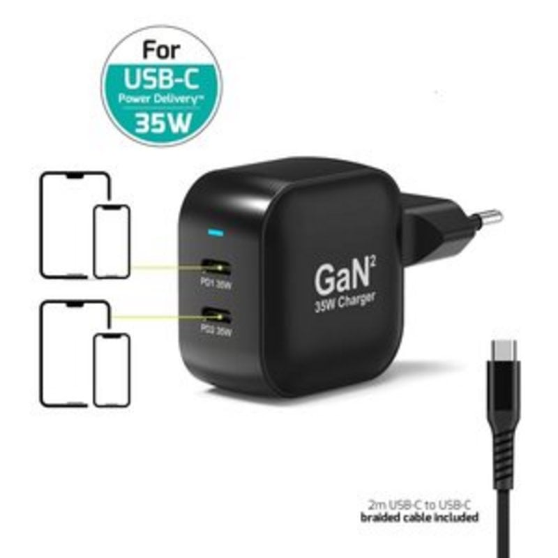port-designs Chargeur USB-C 35W GaN Power Delivery 2 ports Port Designs 902035PEU Black