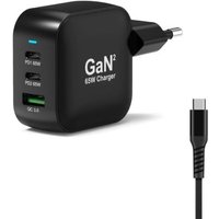 Port Chargeur mural 65W GaN 3 ports Câble USB-C - 2m