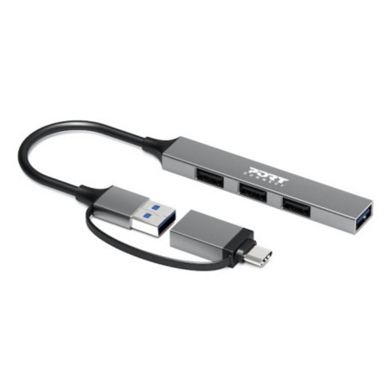 port-designs Hub Port Designs 4 ports 5000 Mbit s modèle 900160 câble 0,1 m aluminium Silver