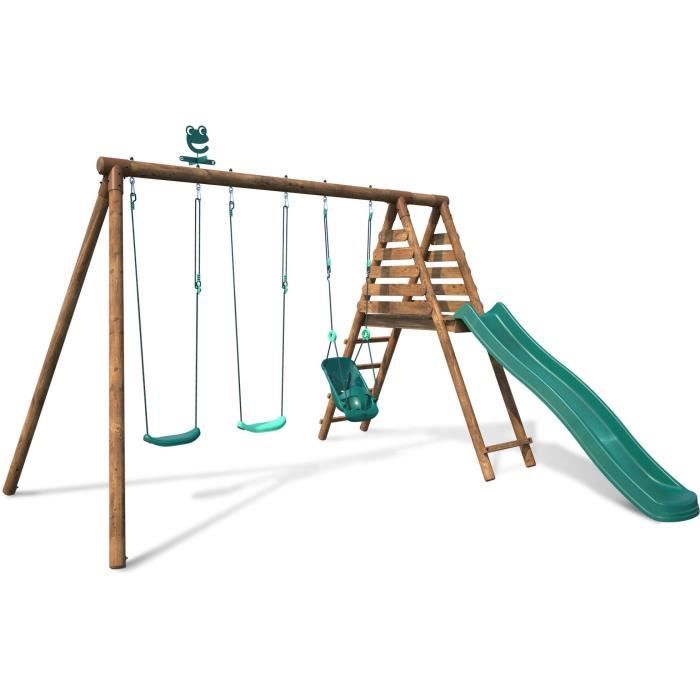 Aire de jeux en bois - 3 agres dont siege bebe LILLY avec toboggan - ANKARA - SOULET