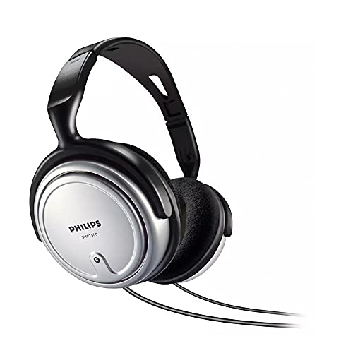 Philips Audio HiFi TV SHP2500 10 Casque TV (Son de Grande Excellence, Isolation phonique, Maintien Parfait, régulateur de Volume, cble Extra Long 6 m) Argent Noir