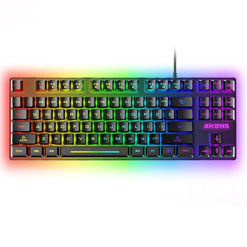 AKUMA Clavier Gaming a Membrane SHONEN T02 TKL 88 Touches Retroeclairees LED RGB Programmable Filaire USB AZERTY Francais Compact sans Pave Numerique