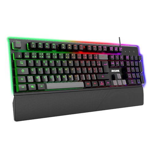 Akuma SHÔNEN K02 Clavier Gamer RGB Filaire – AZERTY Français, 26 Touches Anti-Ghosting, Repose-Poignet Magnétique, USB, Macros Programmables, Silencieux, Compatible PC PS4 PS5 Xbox Mac