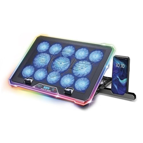 Refroidisseur PC Portable 17'', RGB, Support Ergonomique pour Ordinateur Portable, 13 Ventilateurs Inclus