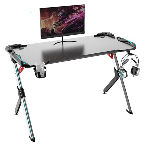 Berserker Gaming Bureau Gamer LED RGB, 113 x 60 x 75 cm, Support Casque et Gobelet, Noir Rouge