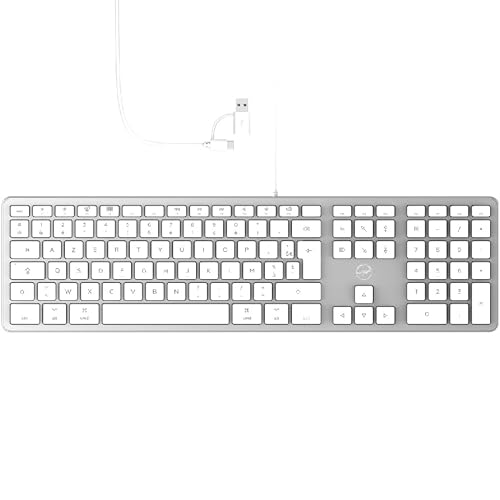 Mobility Lab USB Clavier français AZERTY filaire pour Mac – blanc et argenté