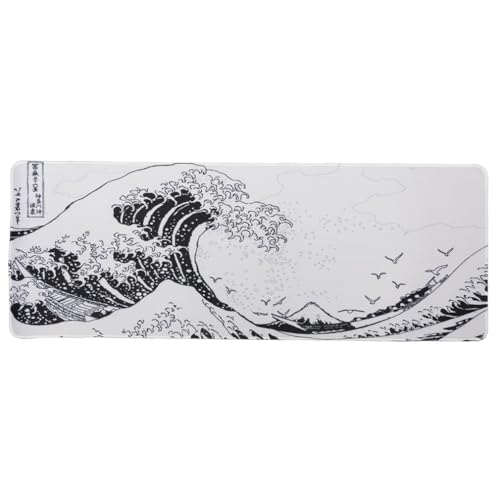 lachineuse Tapis DE Souris XXL - La Vague de Kanagawa Version N B - Classique Japonais - 800 x 300 x 3 mm - Déco Japonaise - Antidérapant et Résistant à l'eau - Déco Bureau - Idée Cadeau Japon Asie