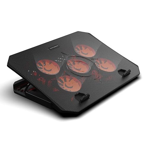 Nova Gaming – GA115 Uranus – Support ventilé Gaming – 5 Ventilateurs Silencieux, Position Ajustable, 2 Ports USB, Patins antidérapants, LED Orange – Compatibilité PC Portable 16’’