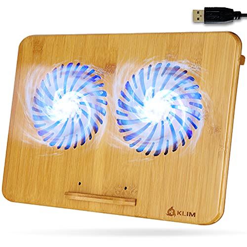 KLIM Bamboo - Refroidisseur PC Portable - Vitesse réglable - Support ventilé avec Structure en Bambou pour Ordinateur 10’ à 15,6’ - Extra Port USB [ Nouvelle Version ]