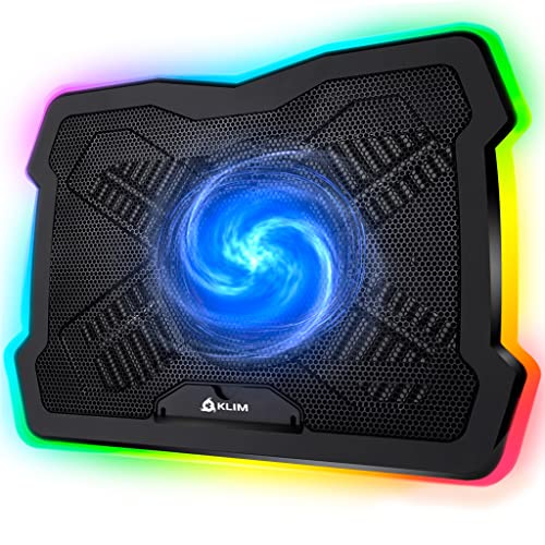 KLIM Ultimate Refroidisseur PC Portable 11 à 17 - Éclairage RGB - Support Ordinateur Portable Gaming - Nouveauté - Ventilateur USB - Stable et Silencieux - Compatible avec Mac PS4 PS5