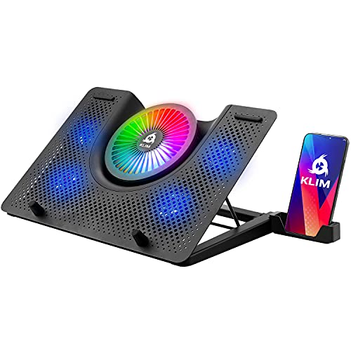 KLIM Nova - Refroidisseur PC Portable - 11 à 17 - Éclairage RGB - Support Ordinateur Portable Gaming - Ventilateur USB - Stable et Silencieux - Compatible avec Mac et PS4 - Nouveauté