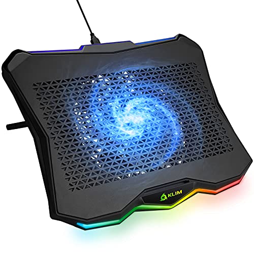 KLIM Rainbow - RGB Laptop Cooler Base 11« à 17 » Gaming Laptop Cooler USB Fan Stable and Sturdy Aluminum Base Great Compatibility