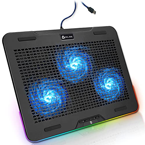 KLIM Aurora Refroidisseur PC portable - 11 à 17 Éclairage RGB Support ordinateur portable gaming Ventilateur USB Stable et Solide Compatible avec Mac et PS4 NOUVEAUTÉ