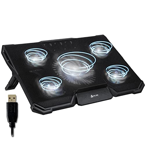 KLIM Cyclone Refroidisseur PC Portable - Nouveauté - Le Plus Puissant - Refroidissement Ultra Rapide - 5 Ventilateurs Silencieux - Ventilateur PC Portable - PS5 PS4 Xbox One - Blanc