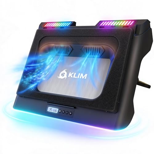 KLIM Mistral Support Ordinateur Portable Ventilé - Nouveauté 2024 - Refroidisseur PC Portable à Turboventilateur (4500 RPM) et Joint en Caoutchouc - pour PC de 14-17