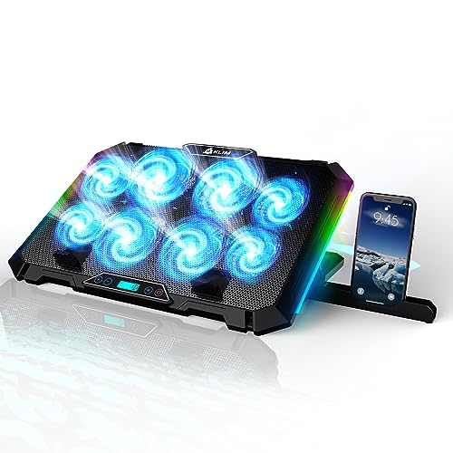KLIM V8 Refroidisseur PC – Nouveauté – 8 Ventilateurs Rétroéclairage RGB – Support Ventilé pour Ordinateurs 11 à 17 – 2 Ports USB