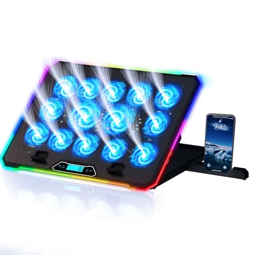 KLIM V14 Refroidisseur PC - Nouveauté - 14 Ventilateurs Rétroéclairage RGB Support PC Ventilé de 11 à 17 2 Ports USB 5 Ans de Garantie
