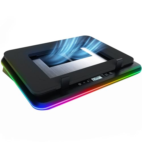 KLIM Turbofrost - Refroidisseur PC Portable 4 turbo ventilateurs - 4 x 4000 RPM, 2 modes d'alimentation USB-C DC, RGB dynamique, 4 ports USB, mousse isolante - Support Ventilé PC Portable 14-17 pouces