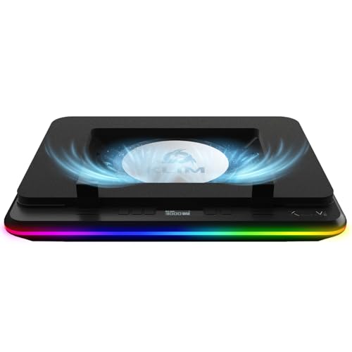 KLIM Turbofrost Max - Refroidisseur PC Portable RGB, Turbo Ventilateur PC Portable XL, Compatible 15.6-17 Pouces, Système Breveté d'Optimisation du Flux d'air, Vitesse réglable, Écran LCD