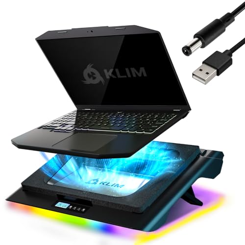 KLIM Everest Plus Tapis de refroidissement pour ordinateur portable 14-17,3 2 modes USB DC - Puissant ventilateur turbo jusqu'à 6300 tr min - Mousse scellée pour une performance maximale