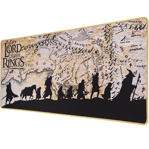 Subsonic - Tapis de Souris XXL LOTR - Tapis de Bureau 90x40 cm - sous Main Surface Lisse Optimisée pour Capteurs Souris, Base Antidérapante, Bords Cousus