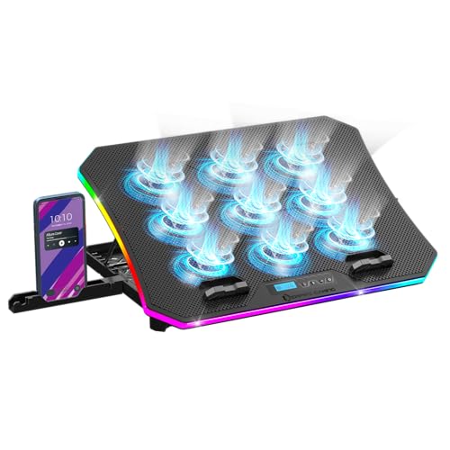 EMPIRE GAMING - Guardian C900 Refroidisseur PC Ordinateur Portable 12’’ à 17’’ RGB Gamer -9 Ventilateurs - Contrôleur LCD -10 Modes RGB -7 Hauteurs Réglables -Support Amovible