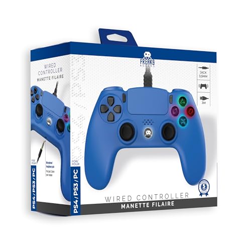 Freaks and Geeks - Manette Filaire Bleue pour PS4 avec Câble 3M avec prise Jack