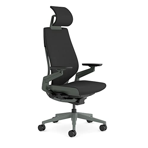 Steelcase Gesture, chaise de bureau ergonomique avec accotoirs à 360°, soutien lombaire 3D Live Back et têtière réglable Onyx Fabriqué en Europe