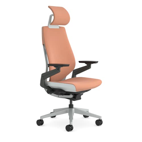 Steelcase Gesture, chaise de bureau ergonomique avec accotoirs à 360°, soutien lombaire 3D Live Back et têtière réglable Pêche Fabriqué en Europe