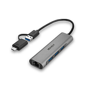 Lindy Hub USB C A vers 3x Ports USB A 3 0 Gigabit Ethernet
