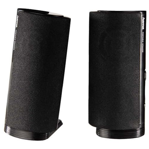 Hama E 80 Enceintes pour Ordinateur - Système Stéréo 2.0, Haut-Parleurs Alimentés en USB, Connexion Jack 3.5mm, Sortie Casque - Noir