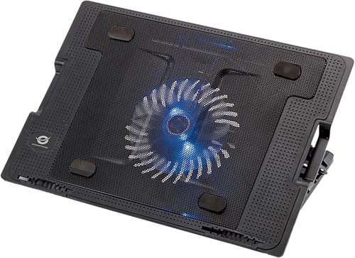 Conceptronic CNBCOOLSTAND1F Support de Refroidissement à 1 Ventilateur pour Ordinateurs Portables jusqu'à 17 , 5 Niveaux de Hauteur réglables, Design antidérapant, Port USB supplémentaire et