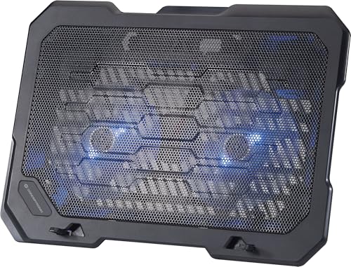 Conceptronic THANA01B Tapis de Refroidissement pour Ordinateur Portable jusqu'à 15,6 Pouces, 2 Ventilateurs, 2 Niveaux de réglage de la Hauteur