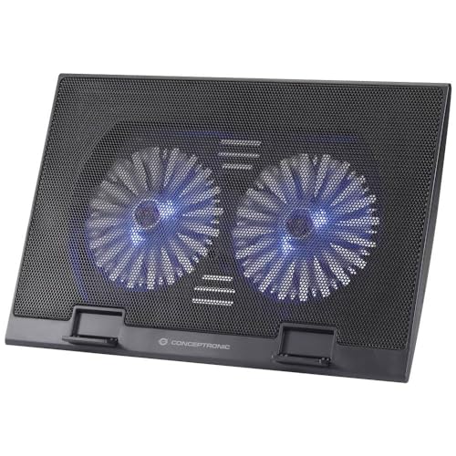 Conceptronic THANA02B Tapis de Refroidissement pour Ordinateur Portable jusqu'à 17 , 2 Ventilateurs, 3 Niveaux de réglage de la Hauteur