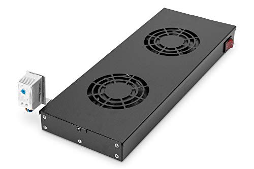 DIGITUS Unité de ventilation 19 1U - Montage en rack ou sur toit - Pour armoires VarioFLEX - 2x Ventilateurs - Thermostat - Noir