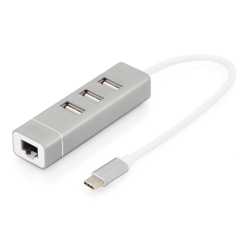 Digitus Concentrateur USB 2.0 3 ports et adaptateur LAN Fast Ethernet avec connecteur de Type-C™