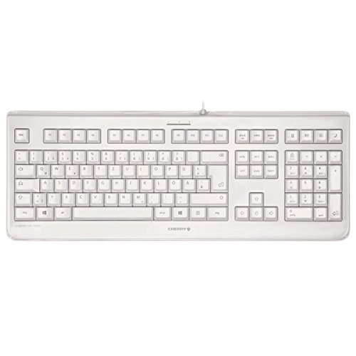 CHERRY KC 1068, Disposition française, clavier AZERTY, désinfectable facilement, clavier filaire étanche, frappe silencieuse, Blanc grisé