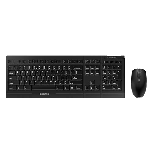CHERRY B.Unlimited 3.0, Ensemble Clavier et Souris sans Fil, Disposition EU (QWERTY), Connexion Via 2,4 GHz, Touches Résistantes à l'abrasion, Rechargeable, Noir