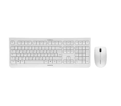 CHERRY DW 3000, Ensemble Clavier et Souris sans Fil, Disposition Allemande (QWERTZ), Connexion Radio 2,4 GHz, Design Plat, Touches silencieuses, Souris symétrique, Blanc grisé