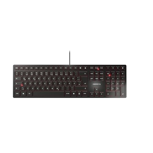 CHERRY KC 6000 Slim, Clavier au Design Ultra-Plat, Disposition Allemande (QWERTZ), Filaire (Port USB-A), Touches silencieuses, Marquage Durable, Noir