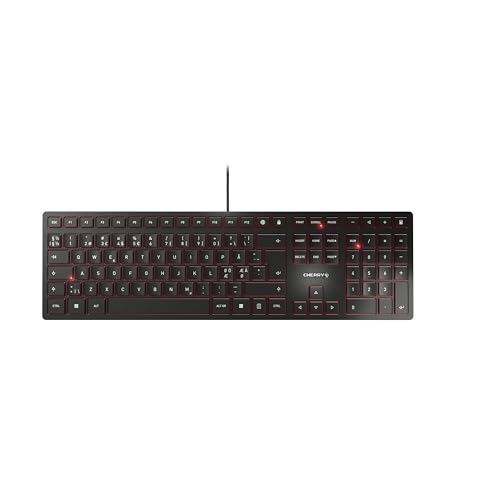 CHERRY KC 6000 Slim, Clavier au Design Ultra-Plat, Disposition pan-Nordique (QWERTY), Filaire (Port USB-A), Touches silencieuses, Marquage Durable, Noir